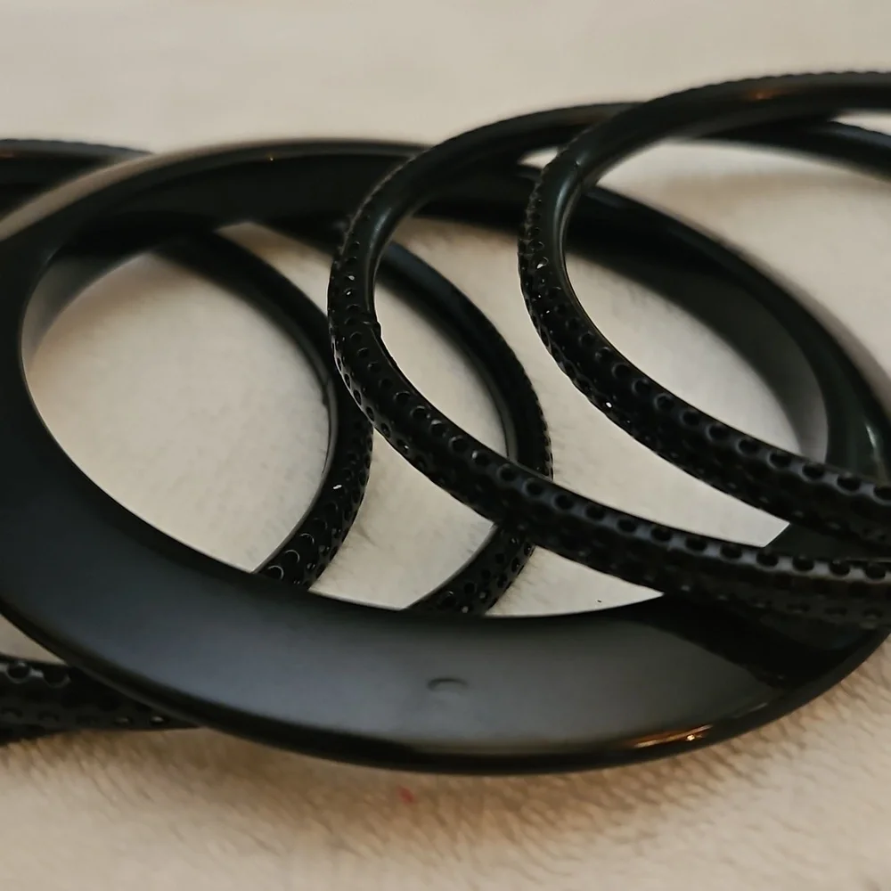 Stylish Black Metal and Acrylic Bangle Bracelets